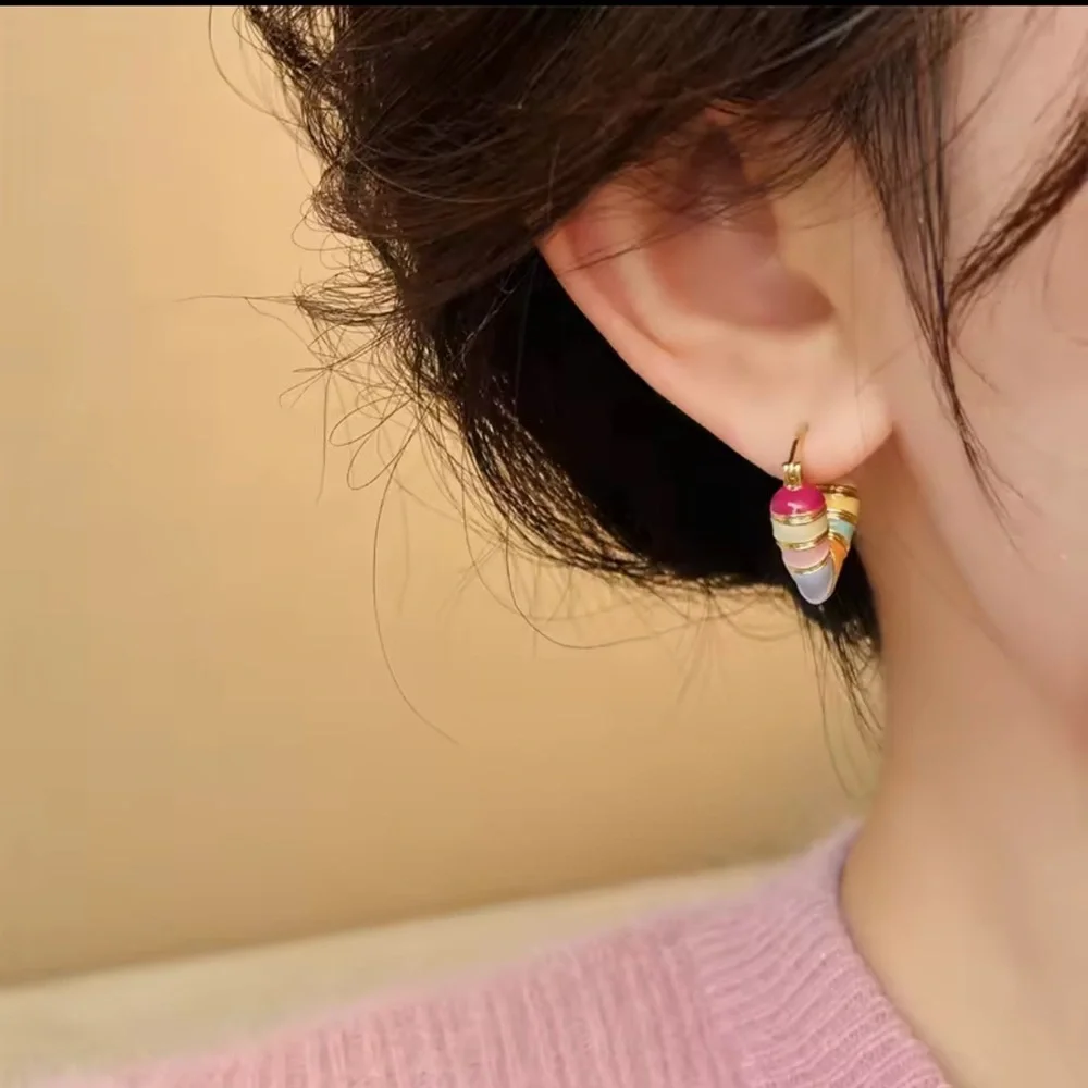 Colorful Gold-Tone Hoop Earrings - Picture 3 of 5